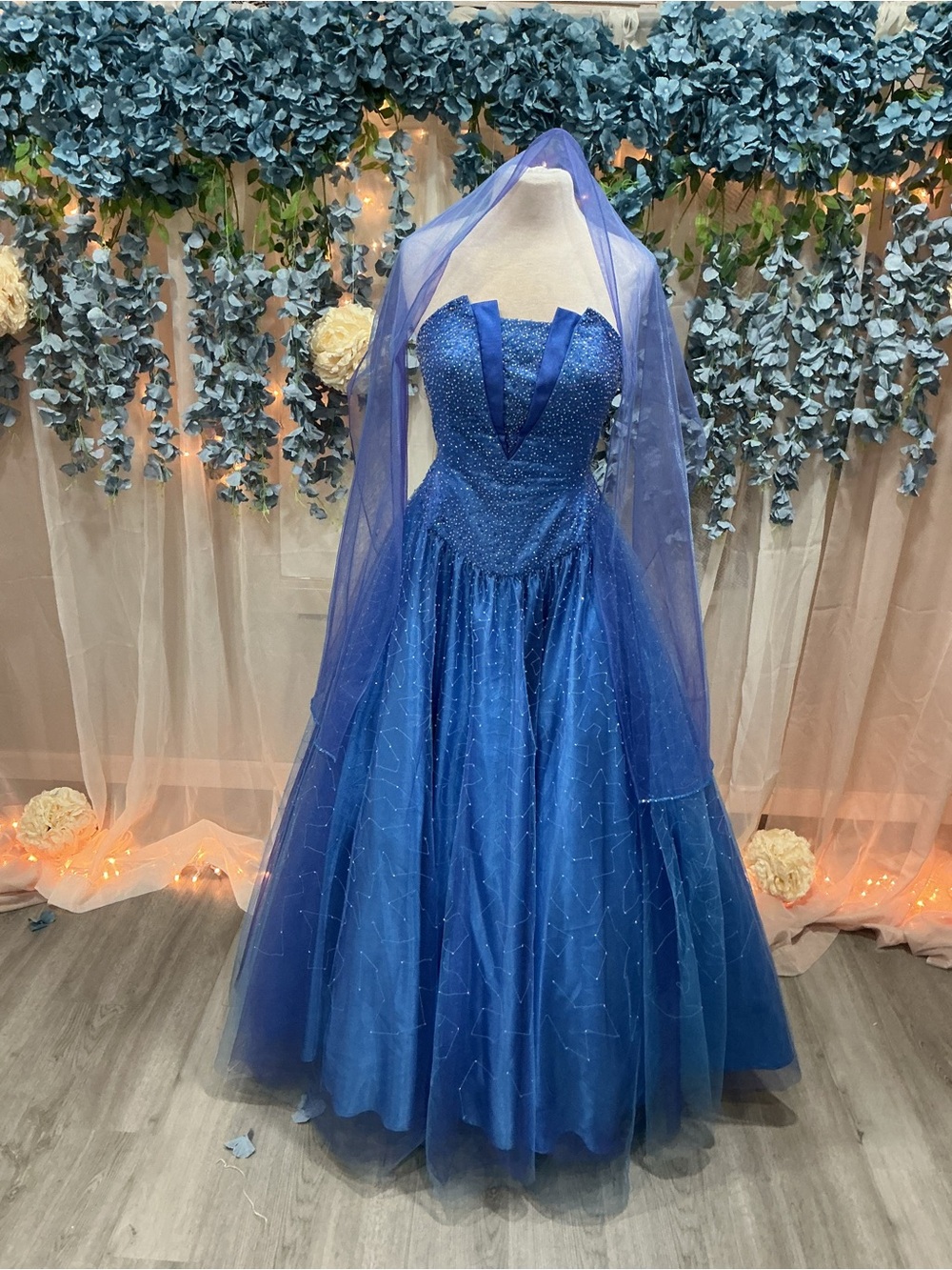 Royal Blue Strapless Tulle Ball Gown Dress"
